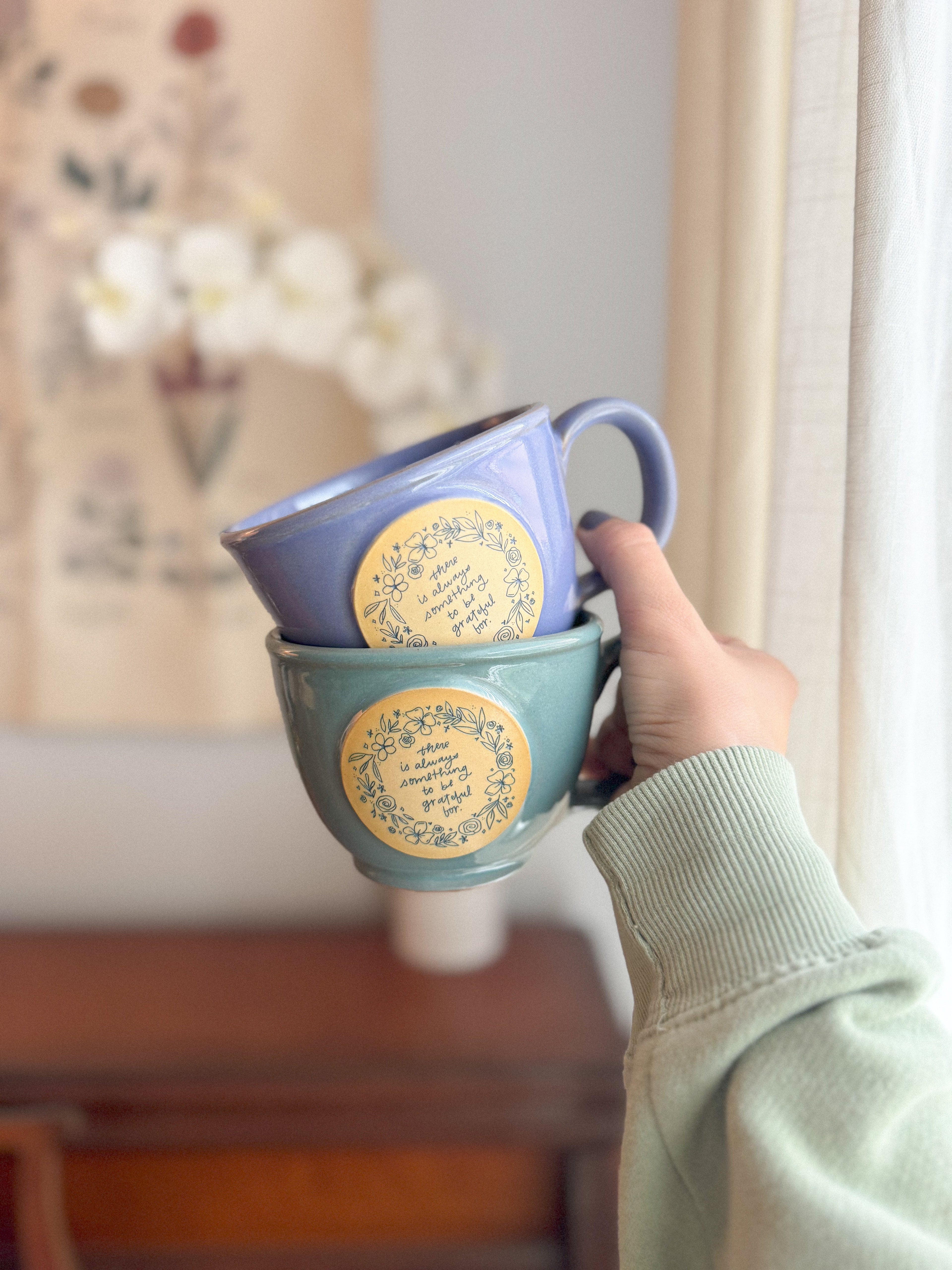 Grateful | Periwinkle 12oz Handmade Latte Mug