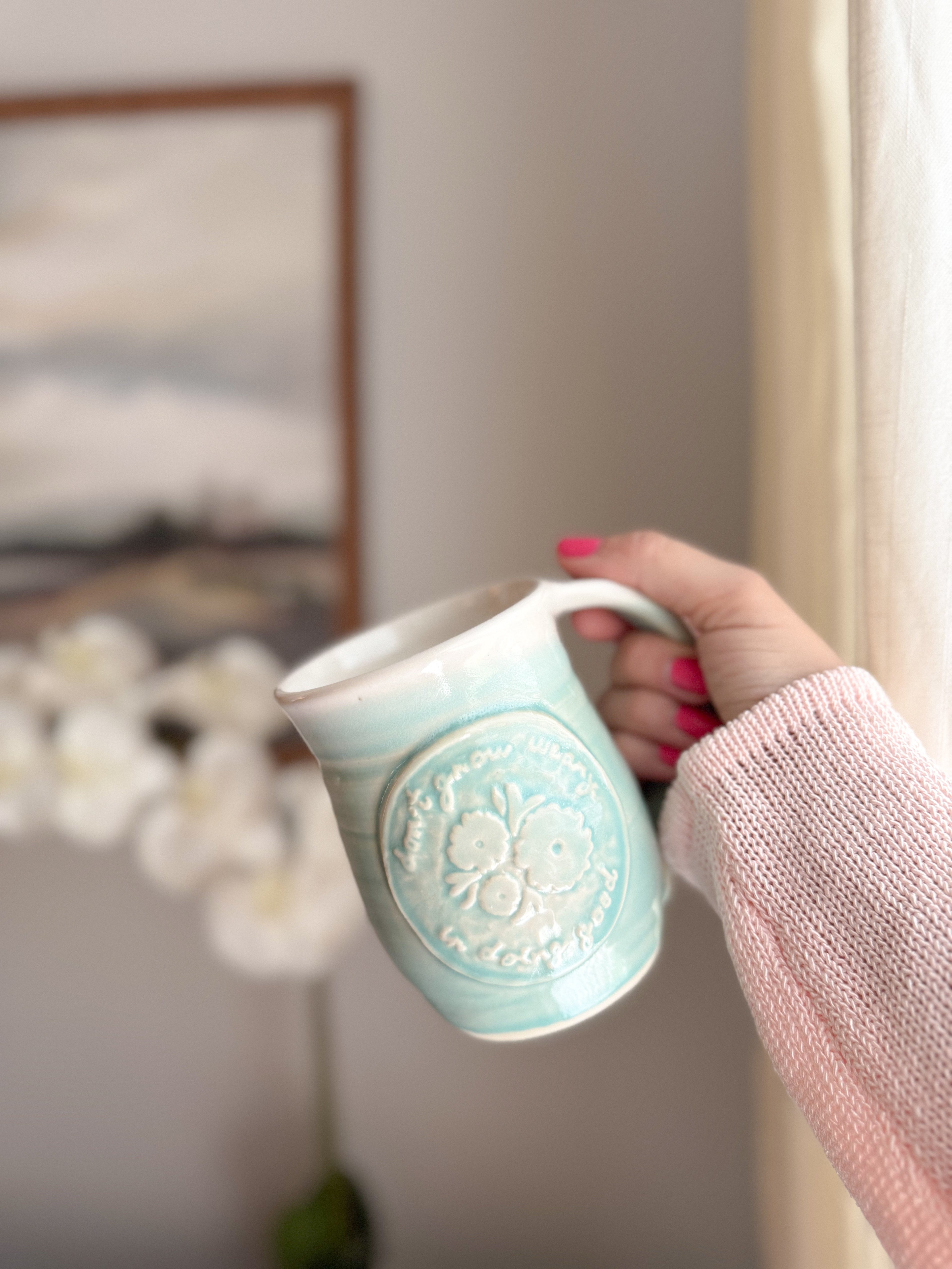 Don’t Grow Weary | Teal 15oz Handmade Mug