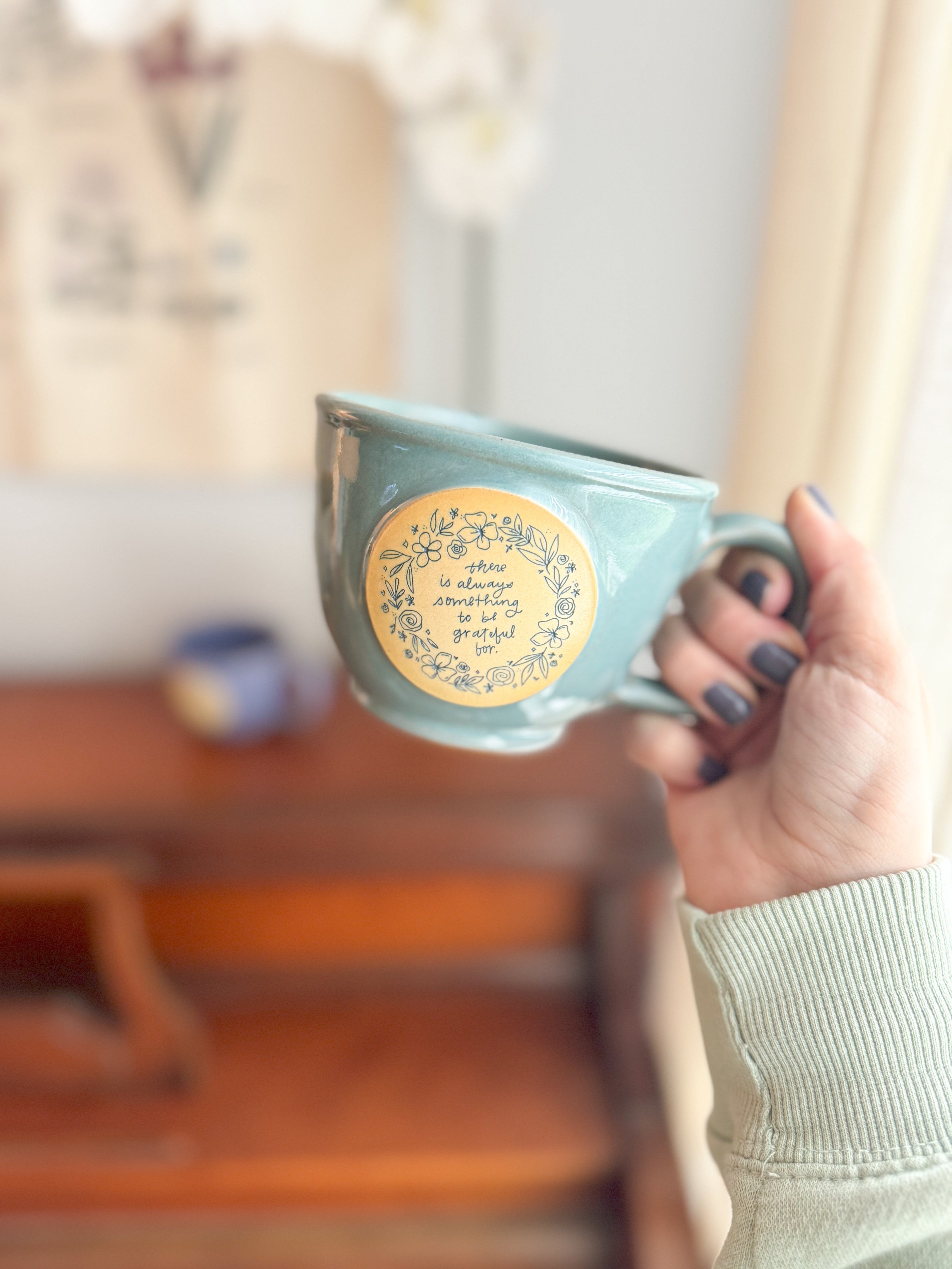 Grateful | Seafoam 12oz Handmade Latte Mug