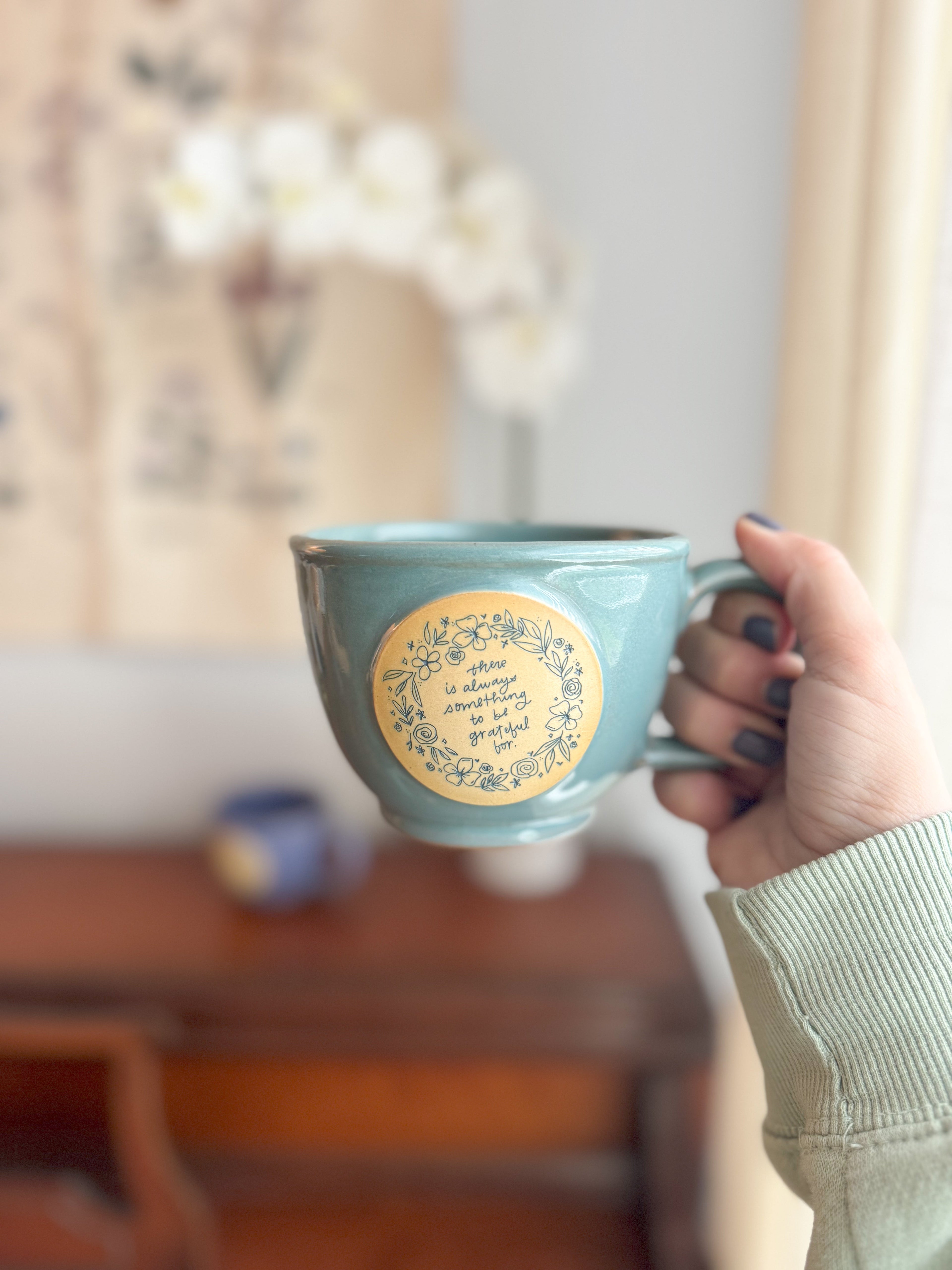 Grateful | Seafoam 12oz Handmade Latte Mug
