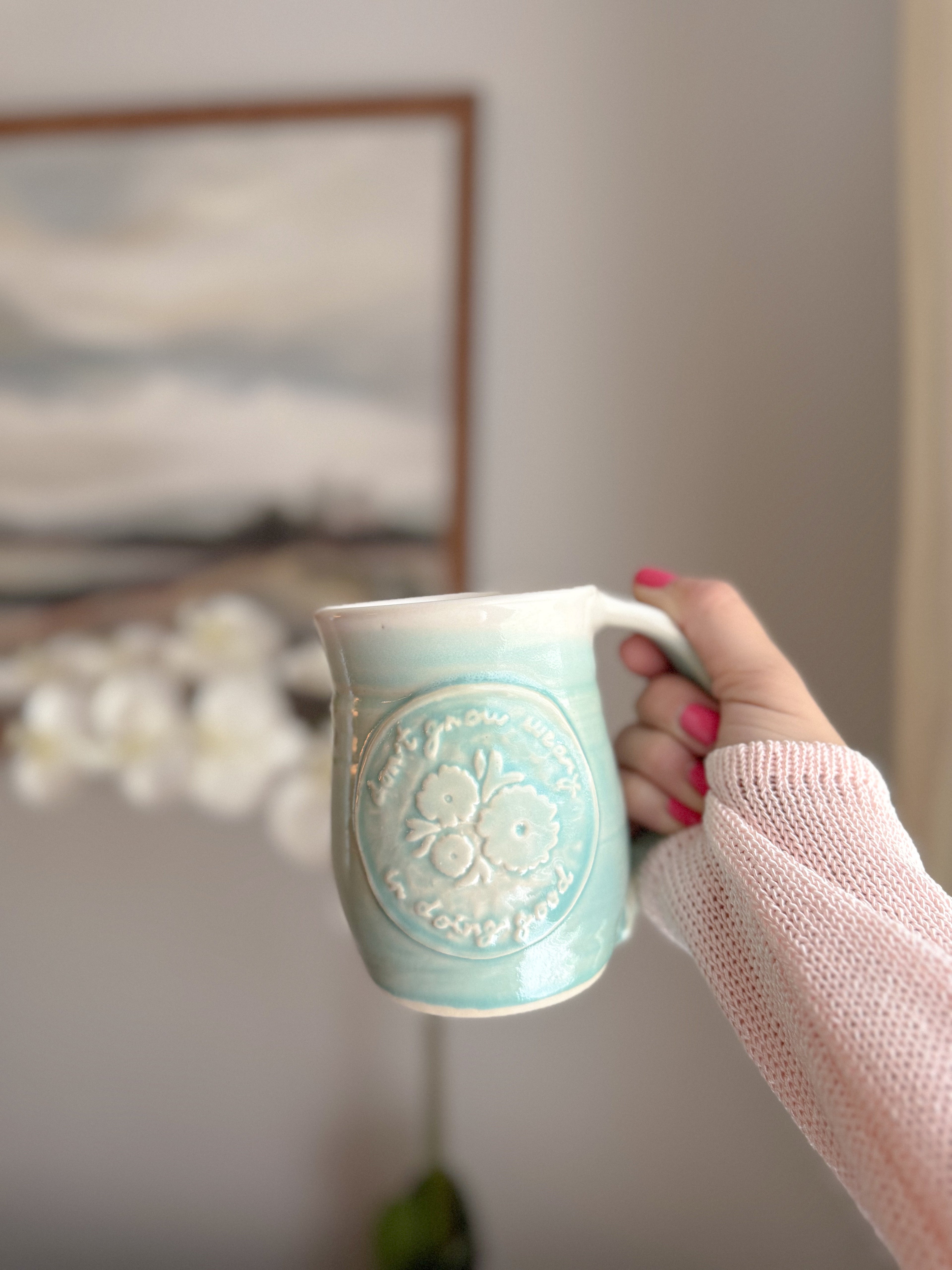 Don’t Grow Weary | Teal 15oz Handmade Mug